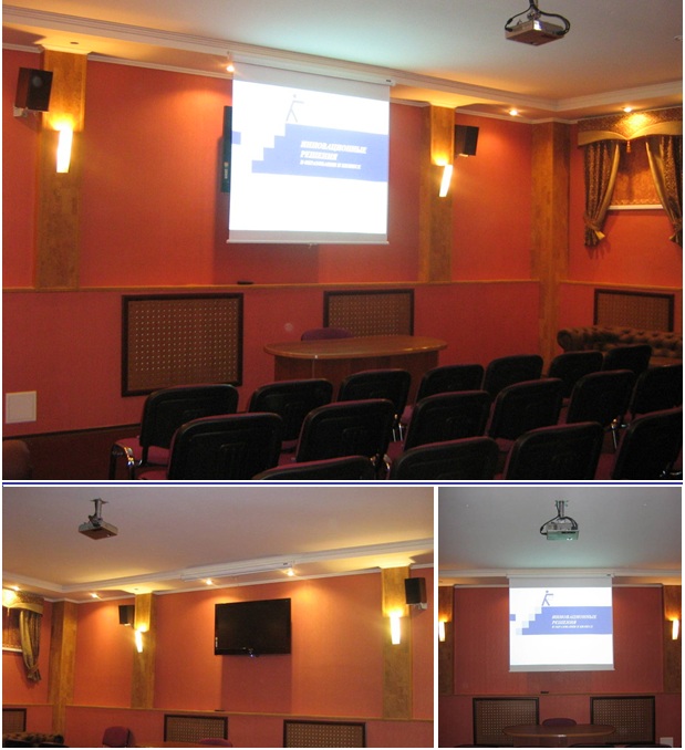 монтаж подвесного проектора, инсталляция звукового оборудования, колонок, установка моторизированного экрана